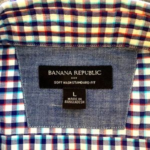 Banana Republic plaid shirt with navy and white and some teal and red, size lg